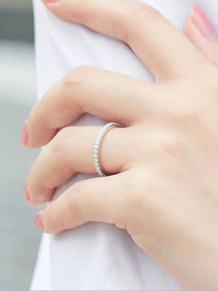 925 Sterling Silver 1.4mm Fashion Simplicity Full Zircon Stackable Plain Ring for Women