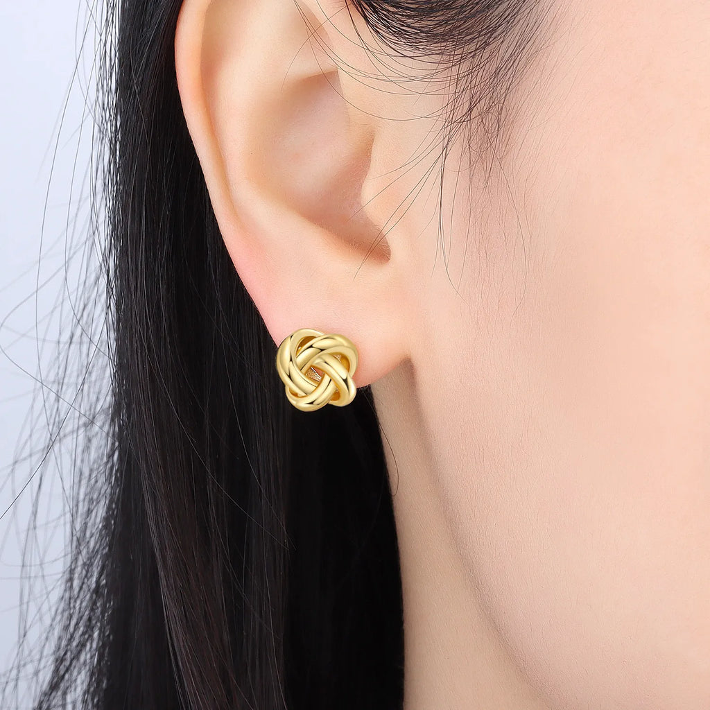 Elegant S925 Sterling Silver 18k Gold Classic Knot Stud Earrings For Ladys
