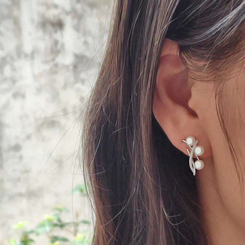 Real Silver 925 White Pearl Earrings Woman,Natural Freshwater Stud Earrings With Pearls