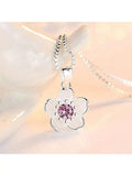Peach Blossom Pendant Necklace For Women Retro Floral Jewelry Accessories