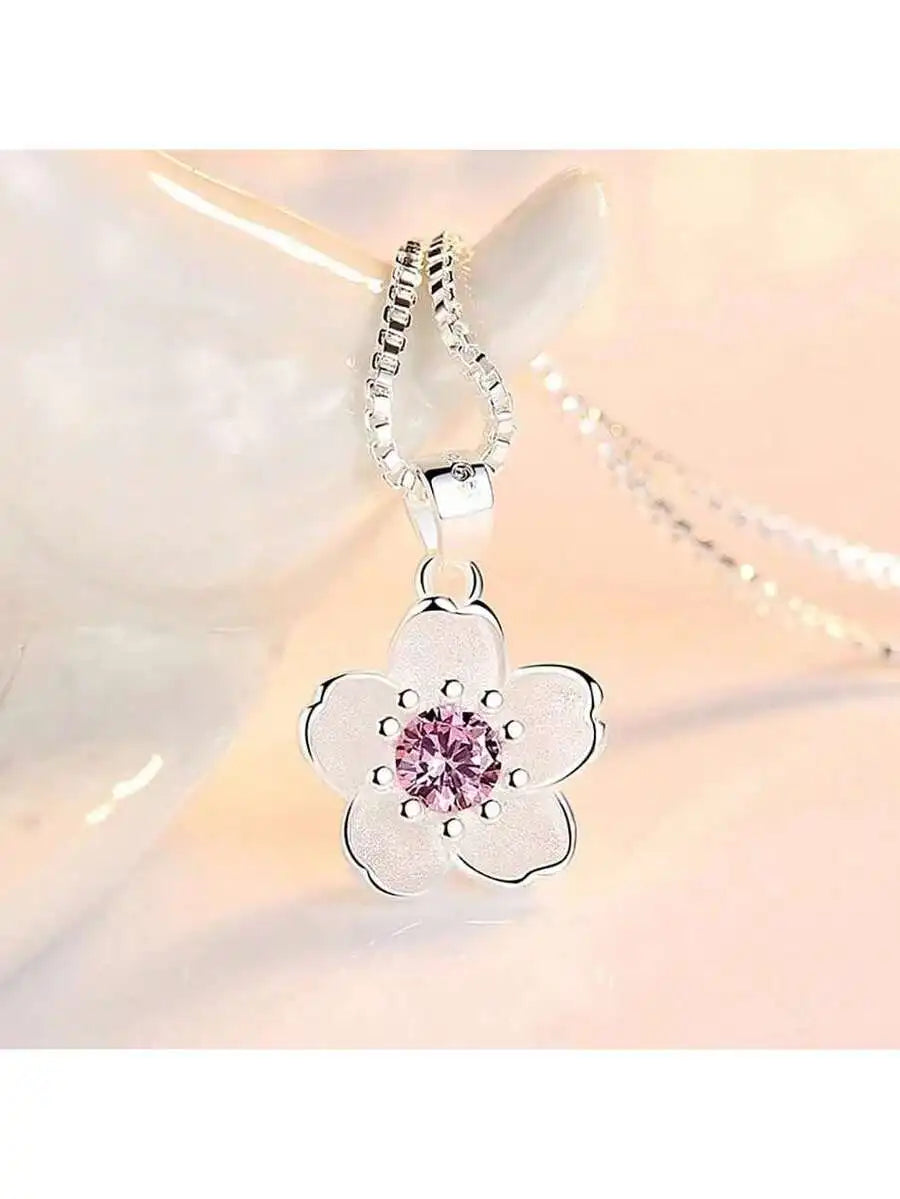 Peach Blossom Pendant Necklace For Women Retro Floral Jewelry Accessories