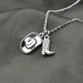 Fashion Antique Silver Color Cowboy Hat Cowgirl Boots Pendant Necklace For Women