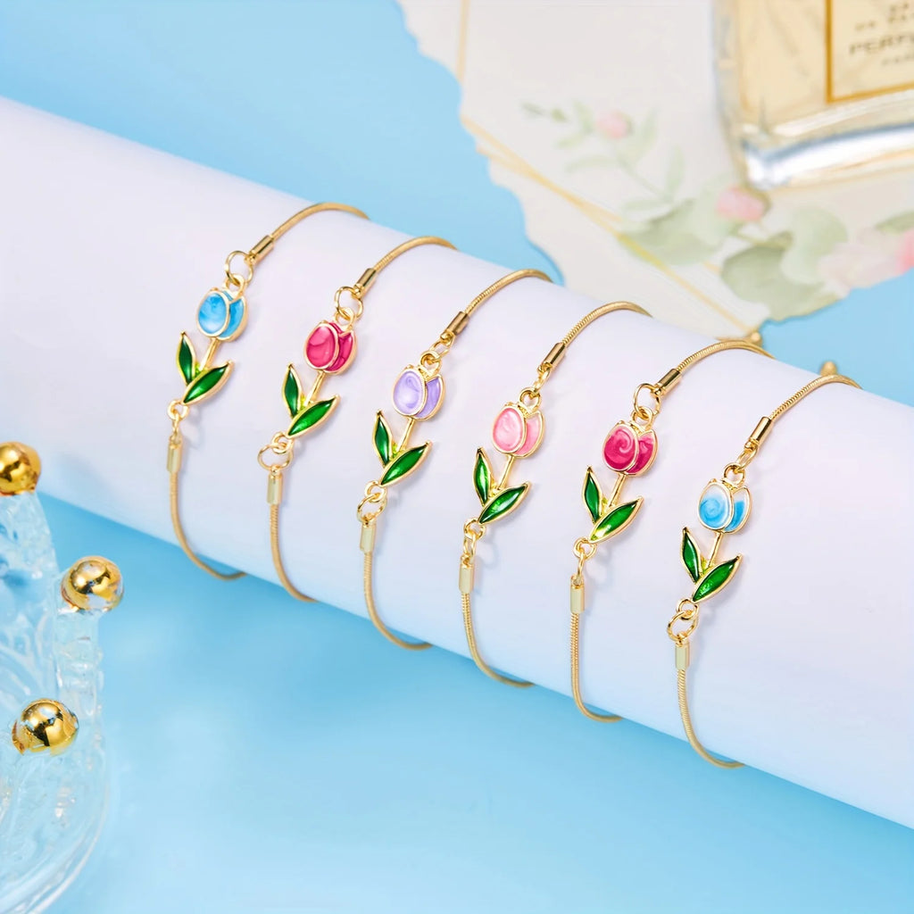 A women's fashion bracelet, elegant flower drip oil tulip bracelet