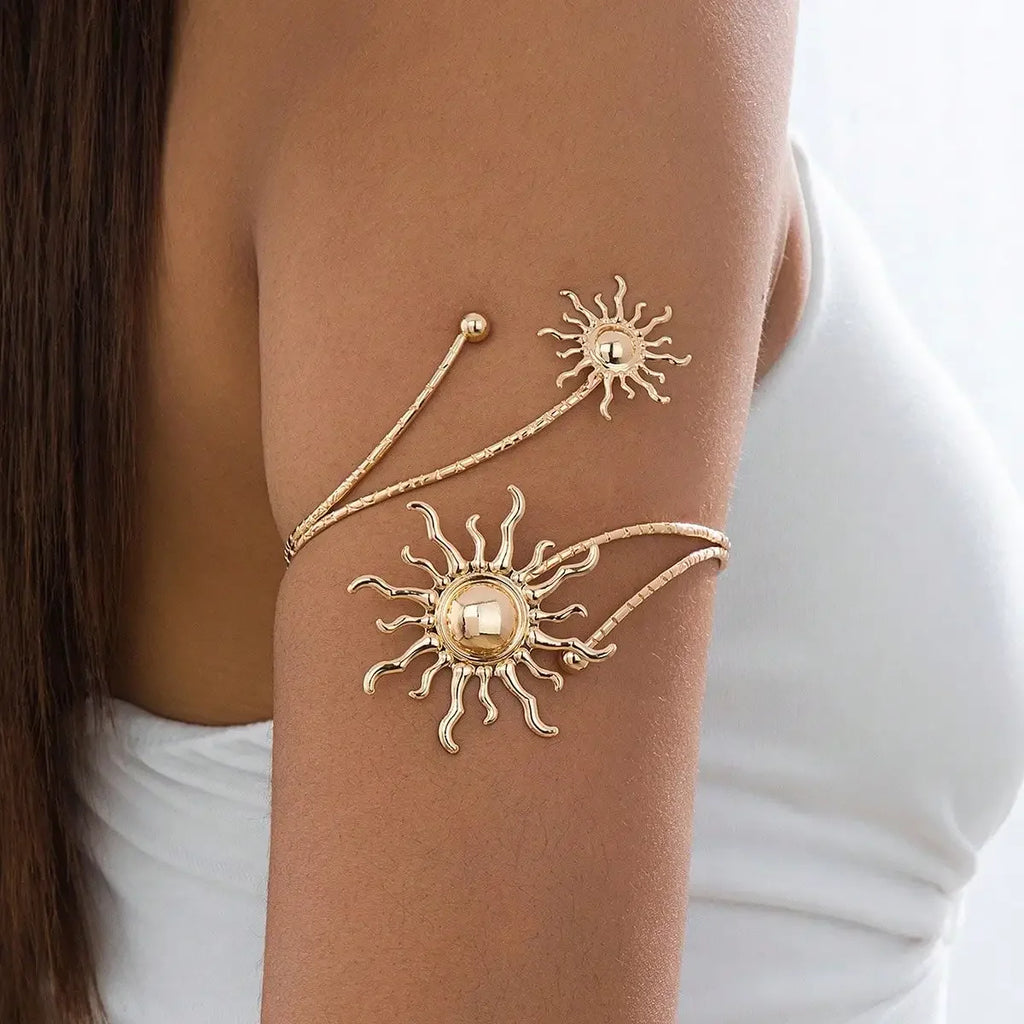 Gold Plated Sun Arm Cuff Women Boho Upper Arm Bracelet