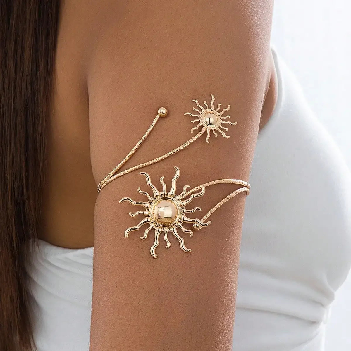 Gold Plated Sun Arm Cuff Women Boho Upper Arm Bracelet