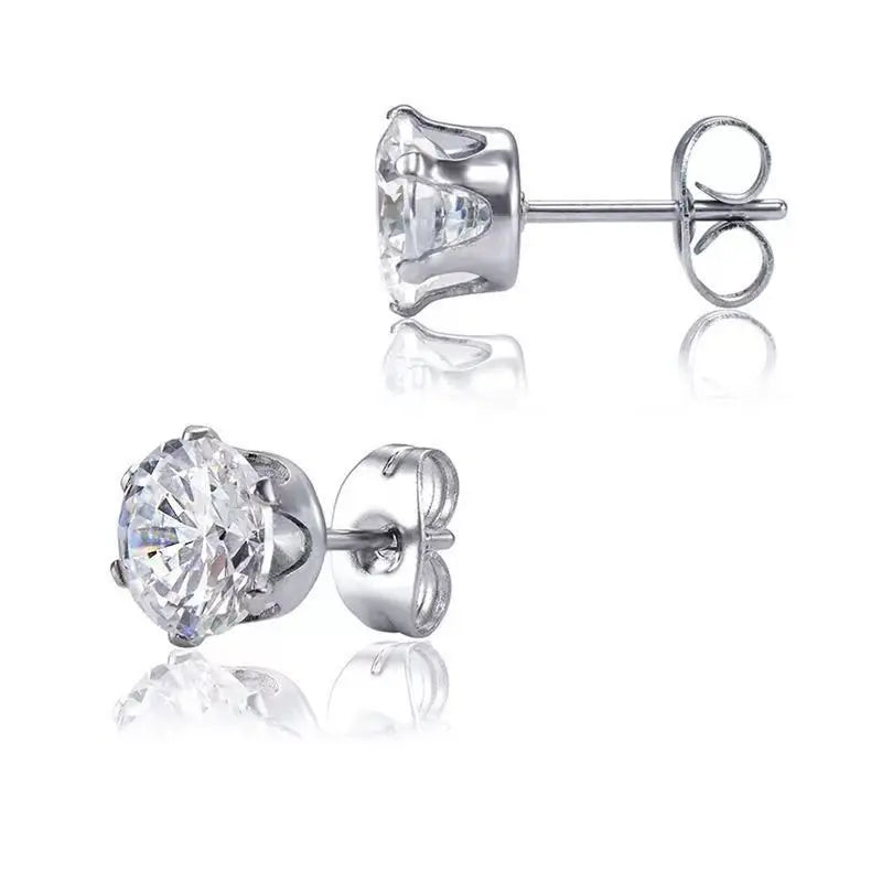925 Sterling Silver Stud Earrings with Sparkling Moissanite and Zirconia [7mm]