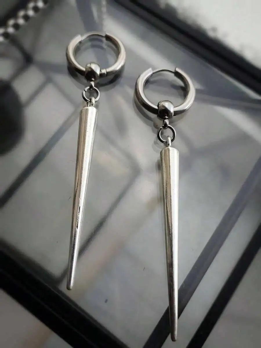 Gothic Punk Rock Hip Hop Style Long Spike Huggie Hoop Earrings