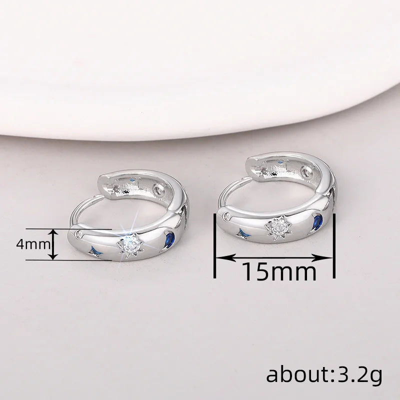 Elegant 925 Sterling Silver Sun Moon Stars Earrings Purple Zirconium Hoop Earring