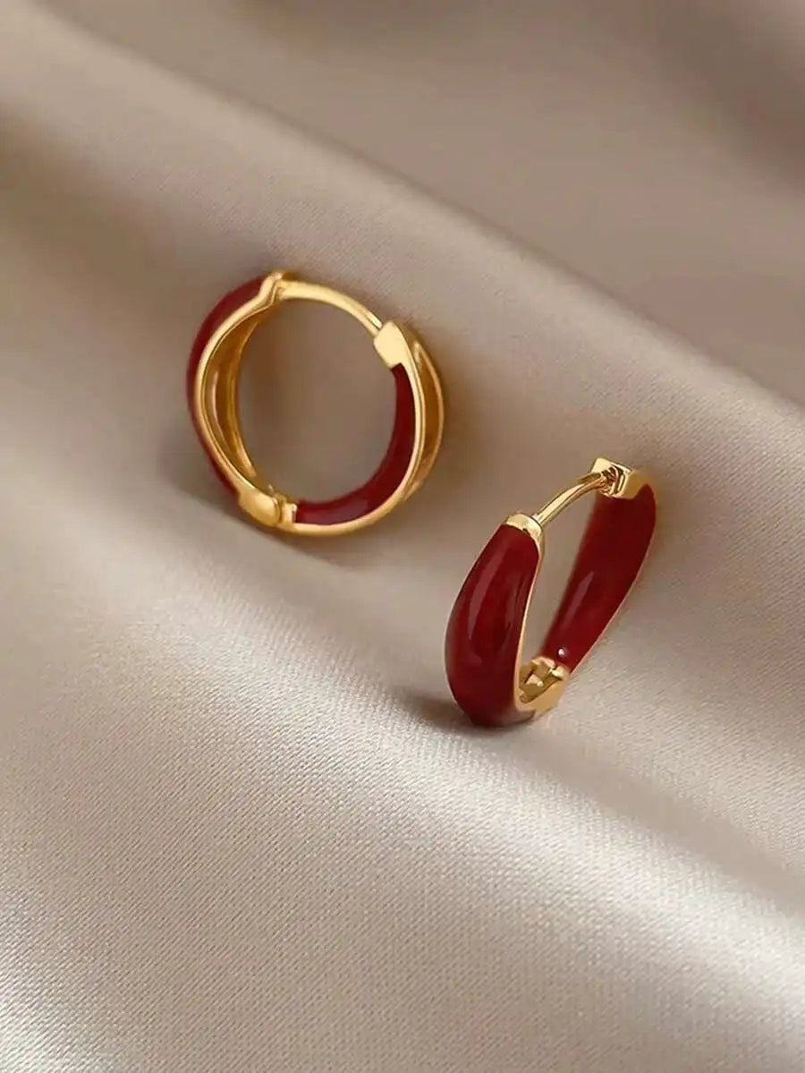 Elegant Geometric Red Hoop Earrings For Women Daily Casual Wear