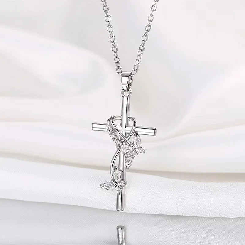 Stylish Exquisite Women's Necklace Elegant Butterfly Angel Wings Cross Pendant Necklace