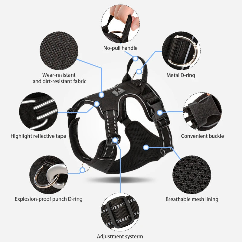 Dog Harness No Pull Reflective Pet Dog Chest Harness Adjustable for Small Medium Large Dogs