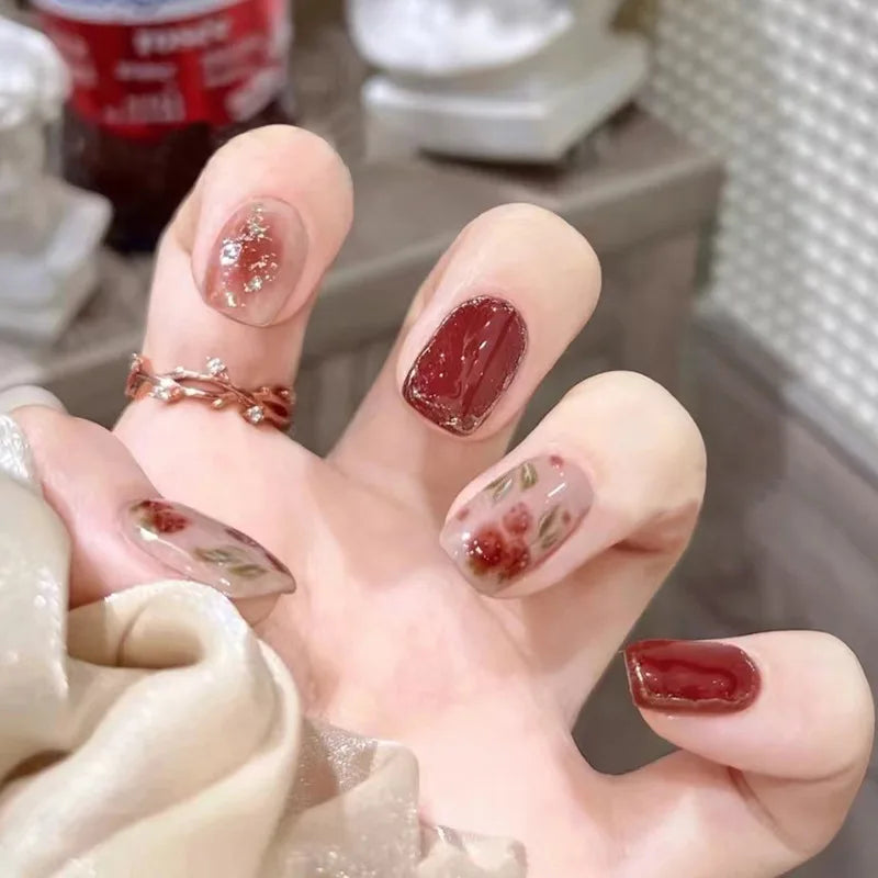 24Pcs French Tip Handmade Press On Nails Minimalist Solid Color Fake Nails Medium Square Full Cover Press On Nail Tips