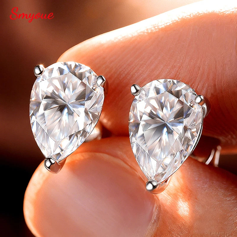 Luxury Pear Cut Certified Moissanite Stud Earrings for Women 100% 925 Sterling Silver Plated