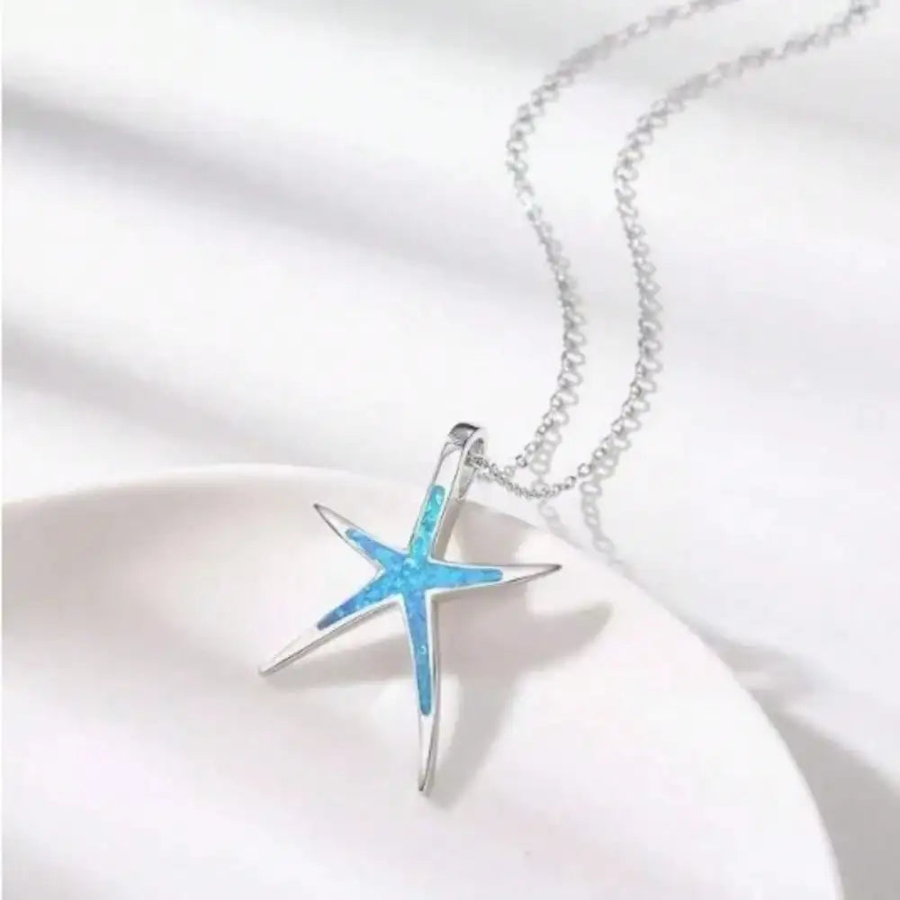 Women's Jewelry Set, Including Starfish Pendant And Matching Earrings, Laboratory-Made Fire Opal