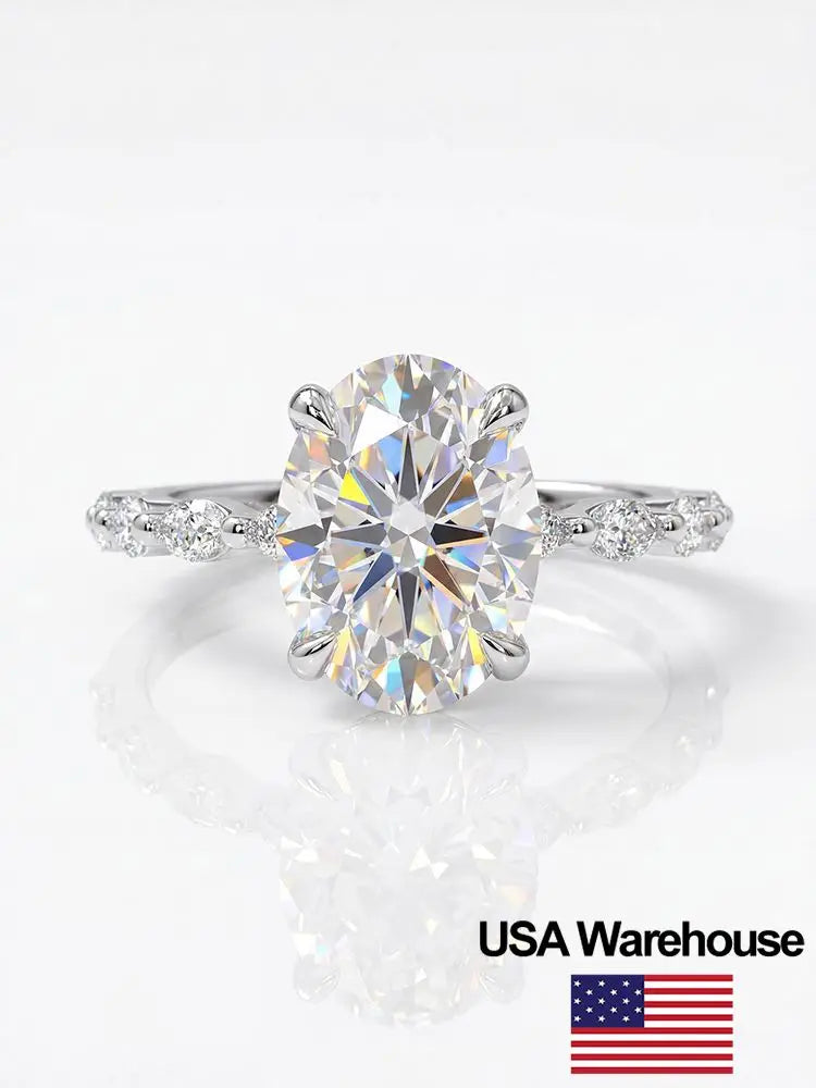 925 Sterling Silver Zircon Elliptical Horse Eye Fashionable Ring For Women