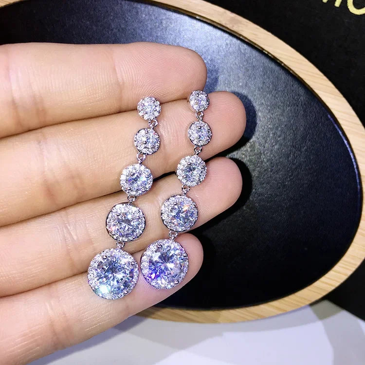 Long 925 sterling silver Diamond Cz Dangle Earring Drop Earrings for Women