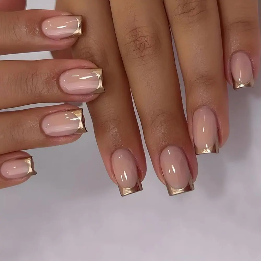 24Pcs French Tip Handmade Press On Nails Minimalist Solid Color Fake Nails Medium Square Full Cover Press On Nail Tips