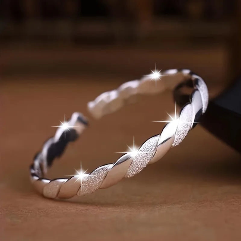 925 silver plated elegant twist cuff bracelet women's, anti-allergic open bracelet