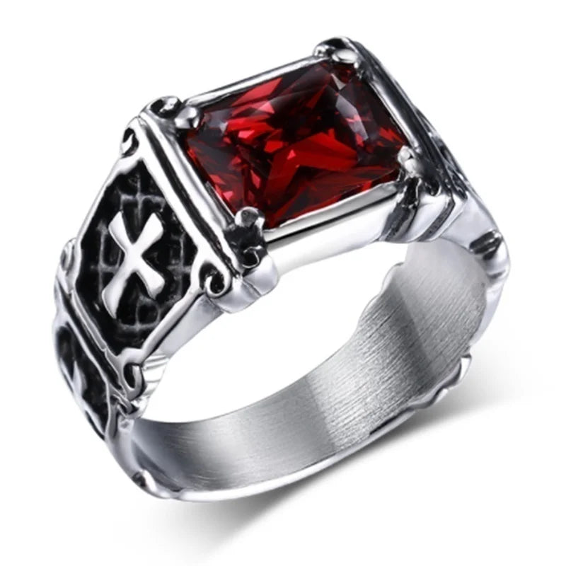 Fashion Personality Exquisite Red Zircon Cross Pattern Ring for Men