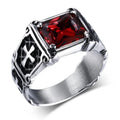 Fashion Personality Exquisite Red Zircon Cross Pattern Ring for Men