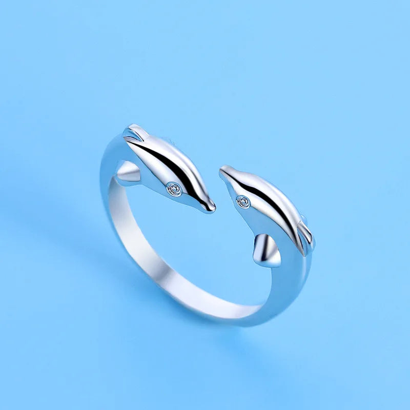 Beautiful 925 Sterling Silver Ring Classic Dolphins for Women