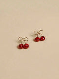Cherry Wine Red Cute Fruit Design Small Stud Earrings For Women