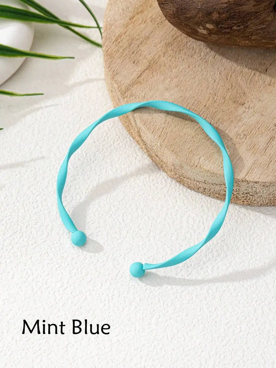 Mint Blue Twisted Adjustable Cuff Bangle For Women Fashion Jewelry