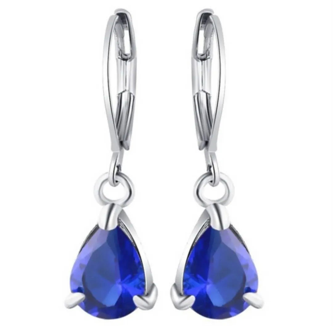 Fashion Jewelry Ladies Blue White Water Drop Shaped Crystal Rhinestone Zircon Metal Dangle Earring for Women
