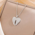 Fashion Crystal Angel Wings 925 Sterling Silver Heart Shaped Pendant Necklaces
