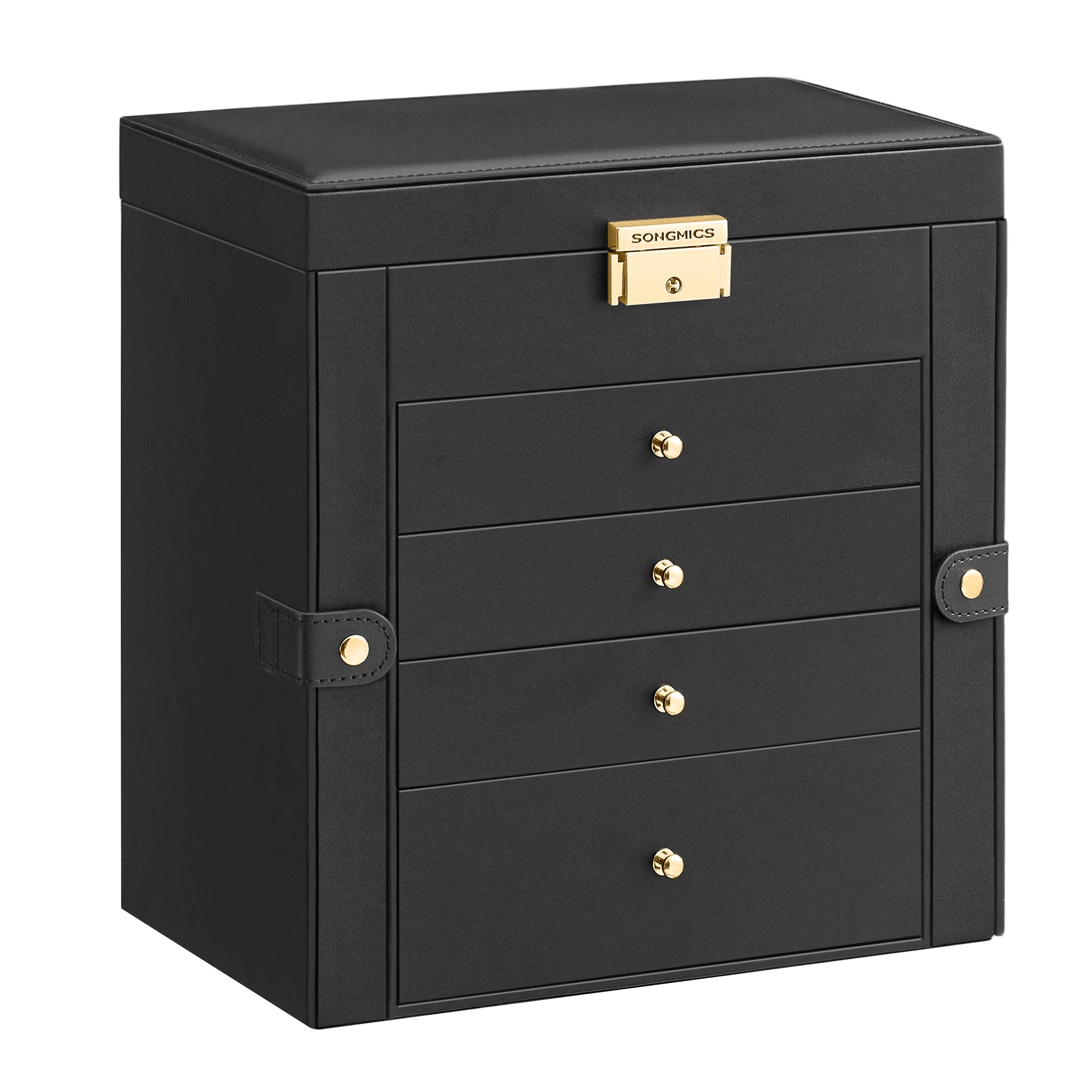 Beautiful 5-Layer Jewelry Box Organizer with 4 Drawers, Jewelry Storage Case with Lock and Mirror