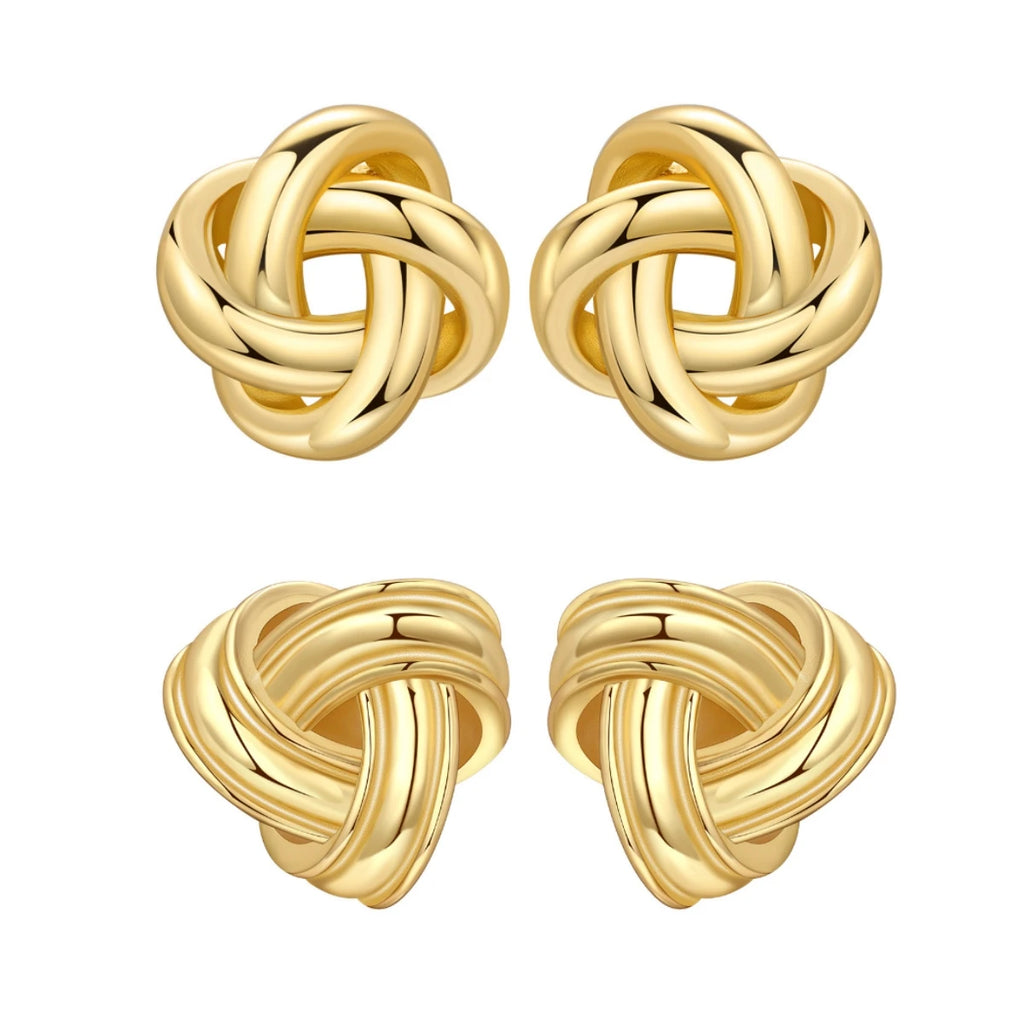 Elegant S925 Sterling Silver 18k Gold Classic Knot Stud Earrings For Ladys