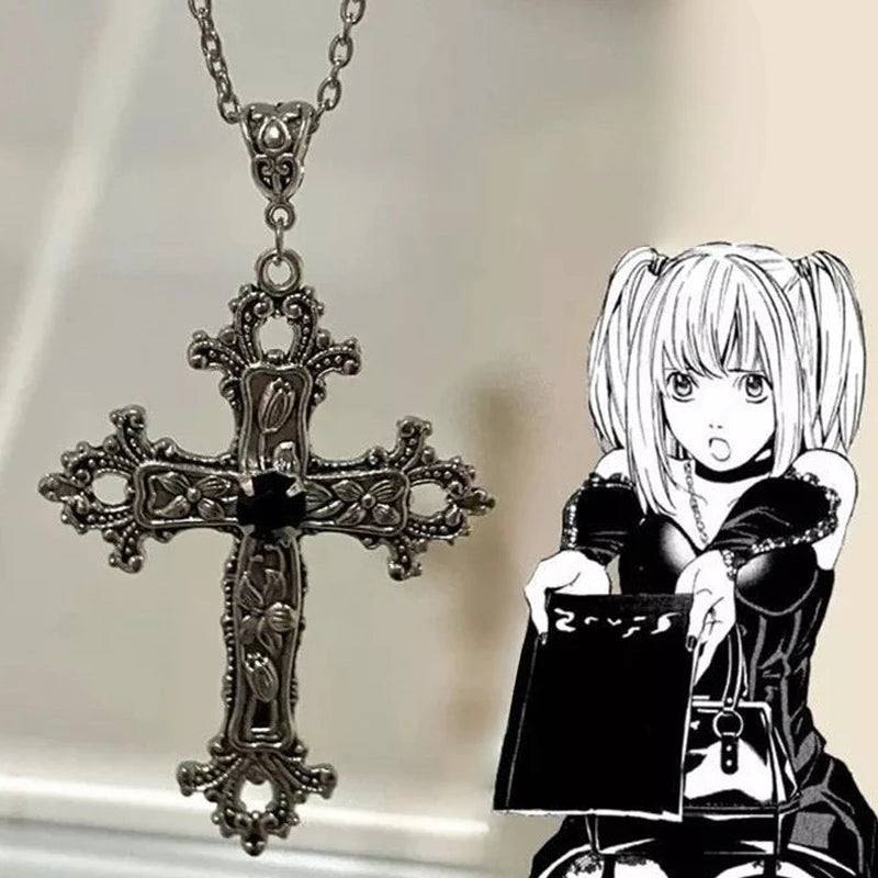 Punk Crystal Big Cross Pendant Necklaces for Women Men Gothic Irregular Cross Clavicle Chain Necklaces