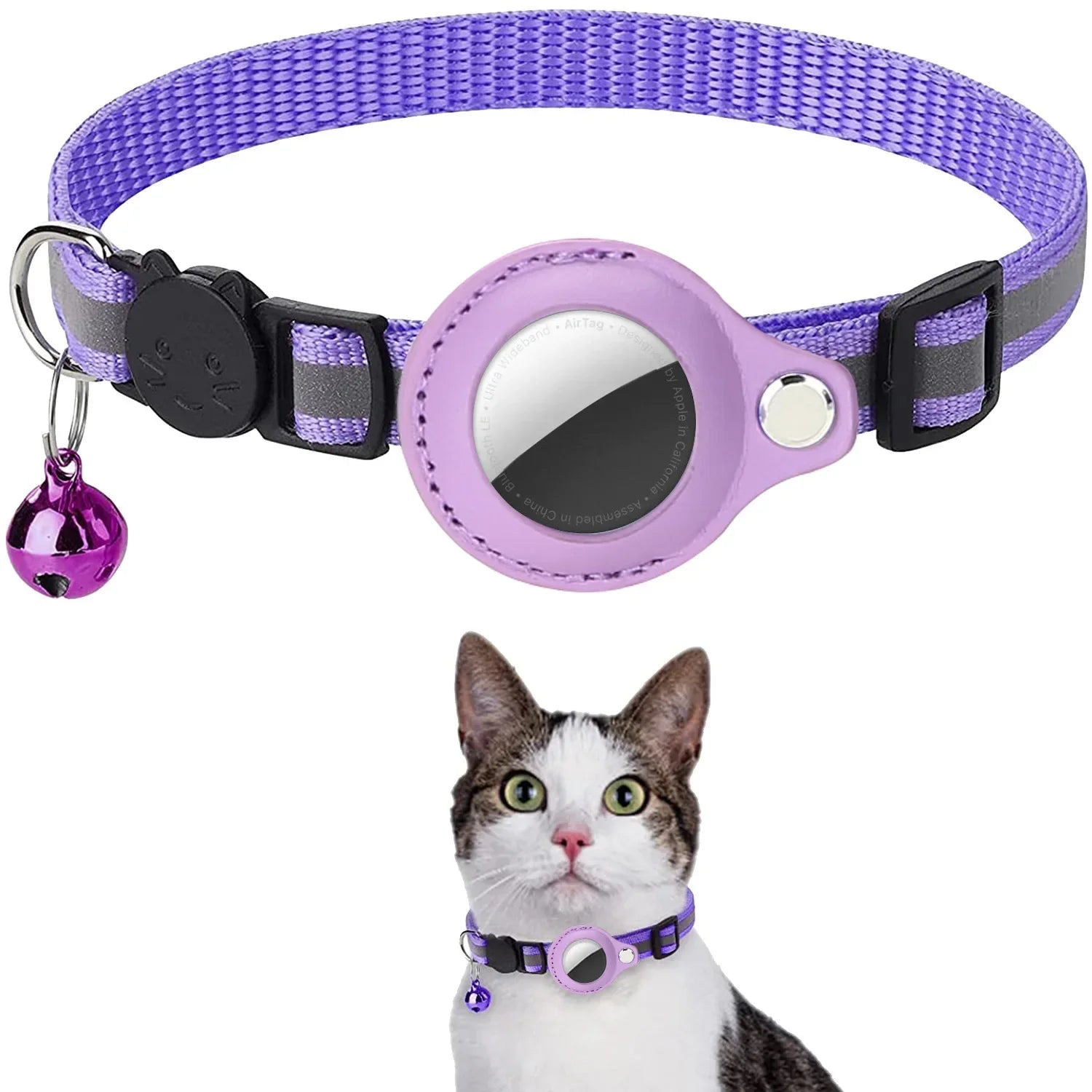 Cat / dog AirTag Holder Collar Breakaway Reflective Strips Adjustable Kitten Collar Waterproof