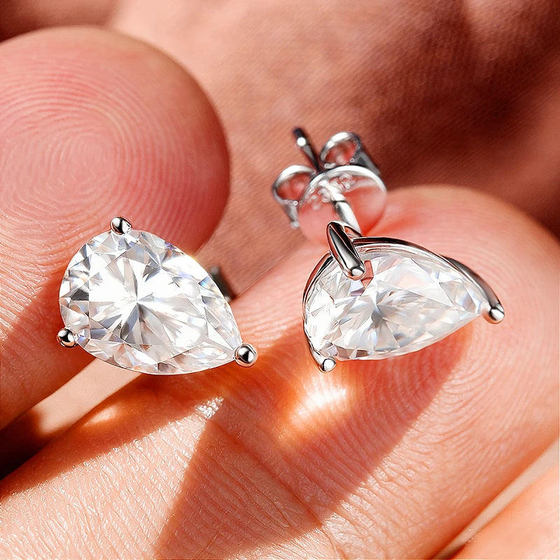 Luxury Pear Cut Certified Moissanite Stud Earrings for Women 100% 925 Sterling Silver Plated