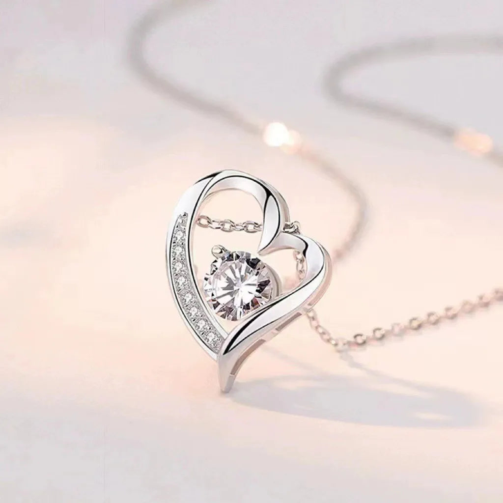 New 925 Sterling Silver Necklace Heart 5A Zircon for Women