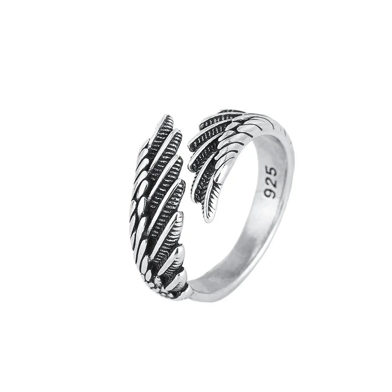 925 Sterling Silver Angel Wing Feather Adjustable Rings For Women
