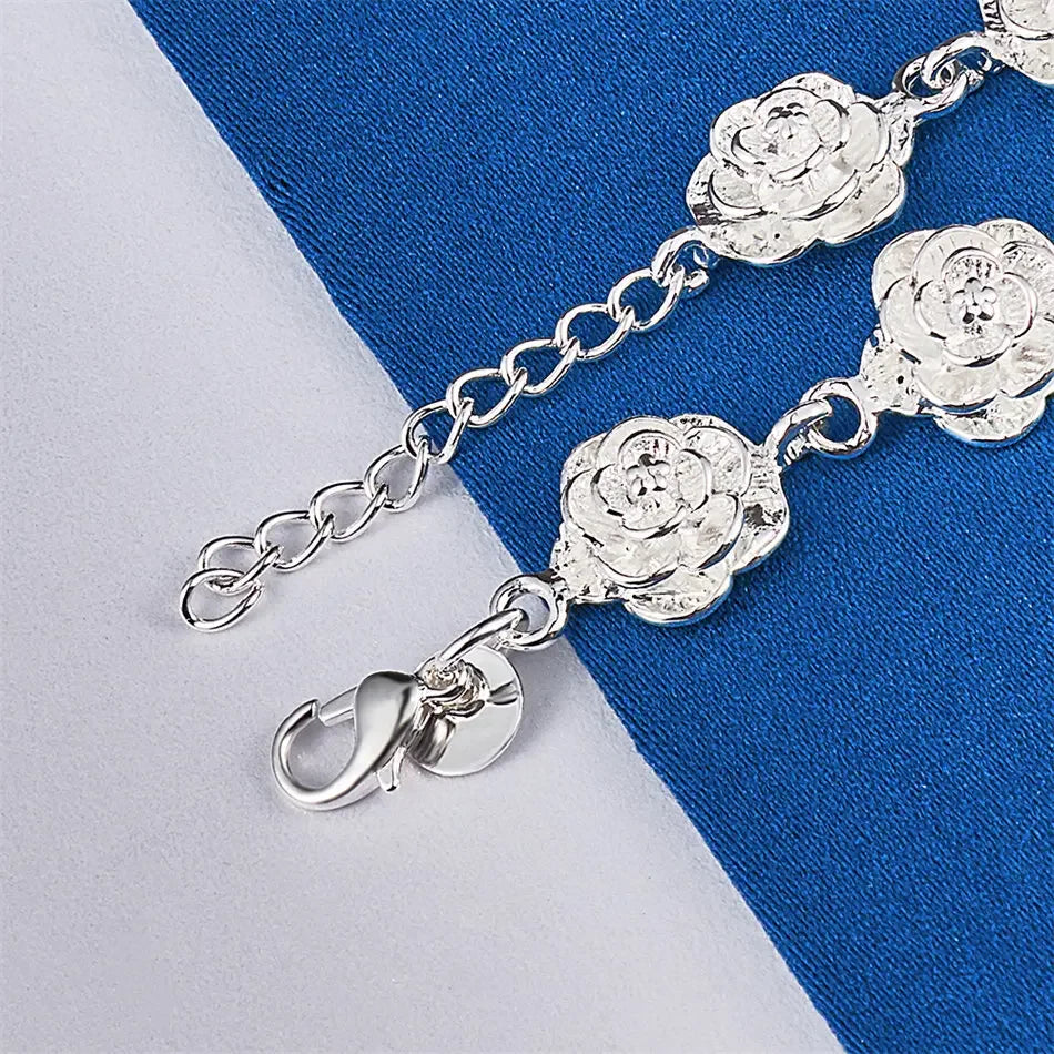 925 sterling silver 8-inch luxurious flower bracelet for women
