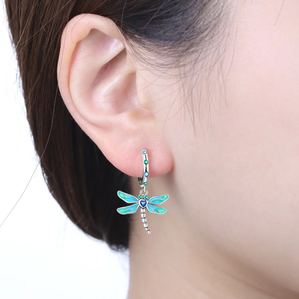 Original S925 Sterling Silver Zirconia Butterfly Gradient Dragonfly Earrings