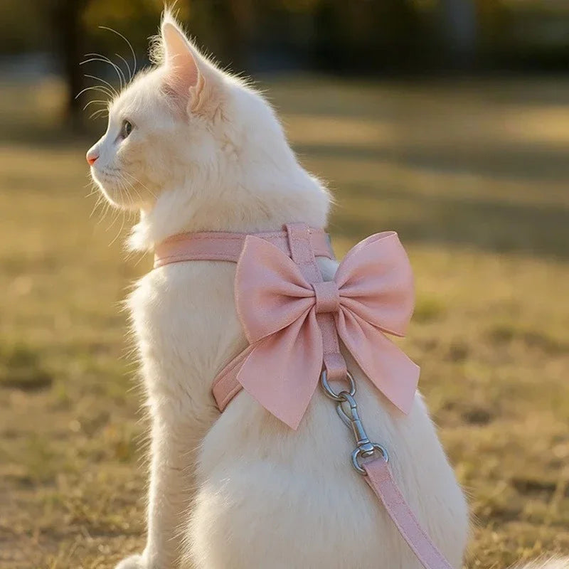 Cute Bowknot Dog / Cat Harness and Leash Adjustable Pet Harness with Traction Rope