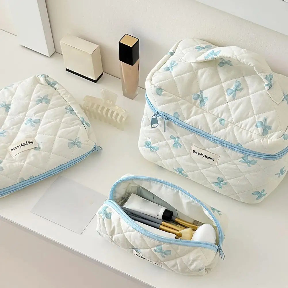 Quilted Makeup Bag 3 Sizes Floral Toiletry Cosmetic Pouch Makeup Organizer