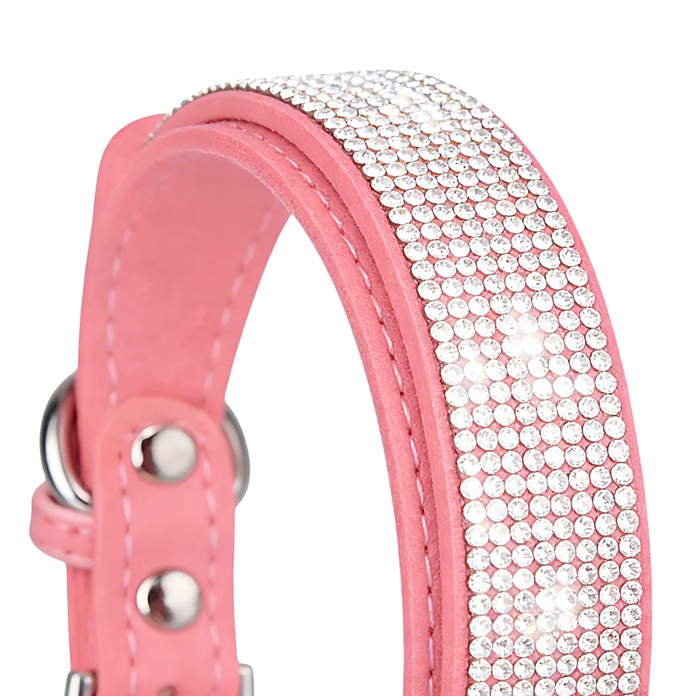 New Shiny Rhinestone Pet Collar, Soft Microfiber Adjustable Collar for Small Medium Dogs
