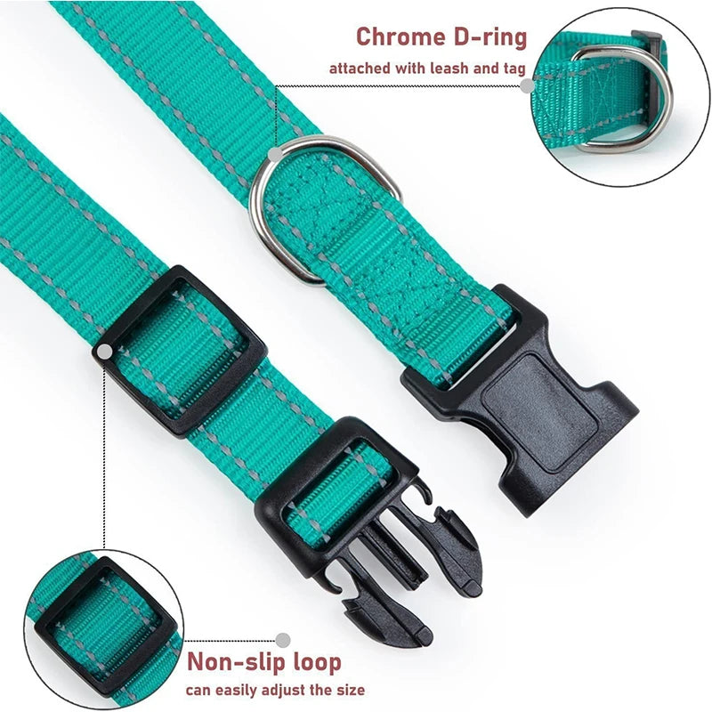 Reflective Dog Collar Medium Dogs Adjustable Soft Nylon Collar Buckle