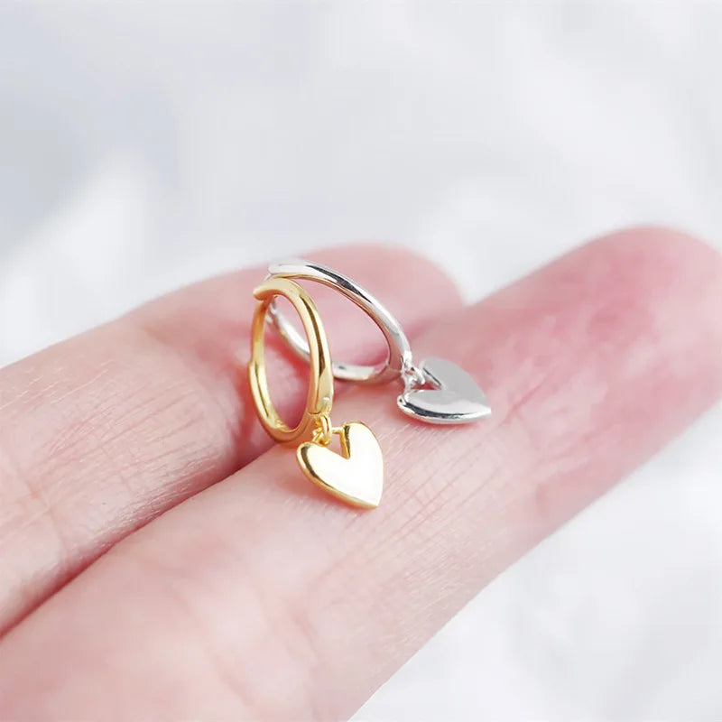 2 Pairs 925 Sterling Silver Heart Tassel Earrings Gold Plated Simple Fine Jewelry Anti-allergy