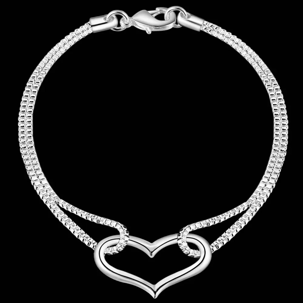 New 925 Sterling Silver Bracelets Heart for Women