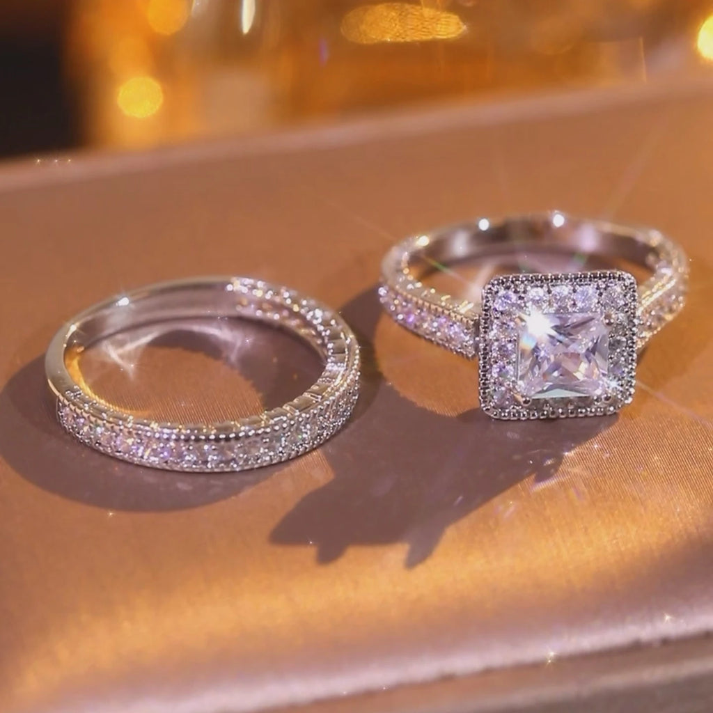 Princess Cut Cubic Zirconia Bridal Ring Set 2Pcs