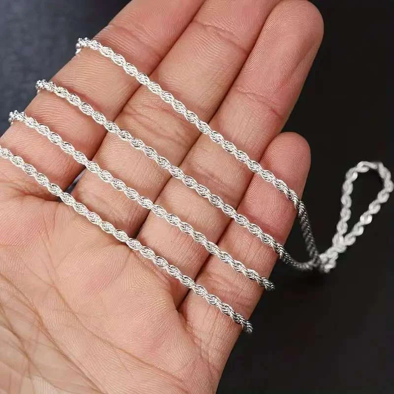 Hot Charms Fine 4MM Rope Chain 925 Sterling Silvery Necklaces for Woman and Men