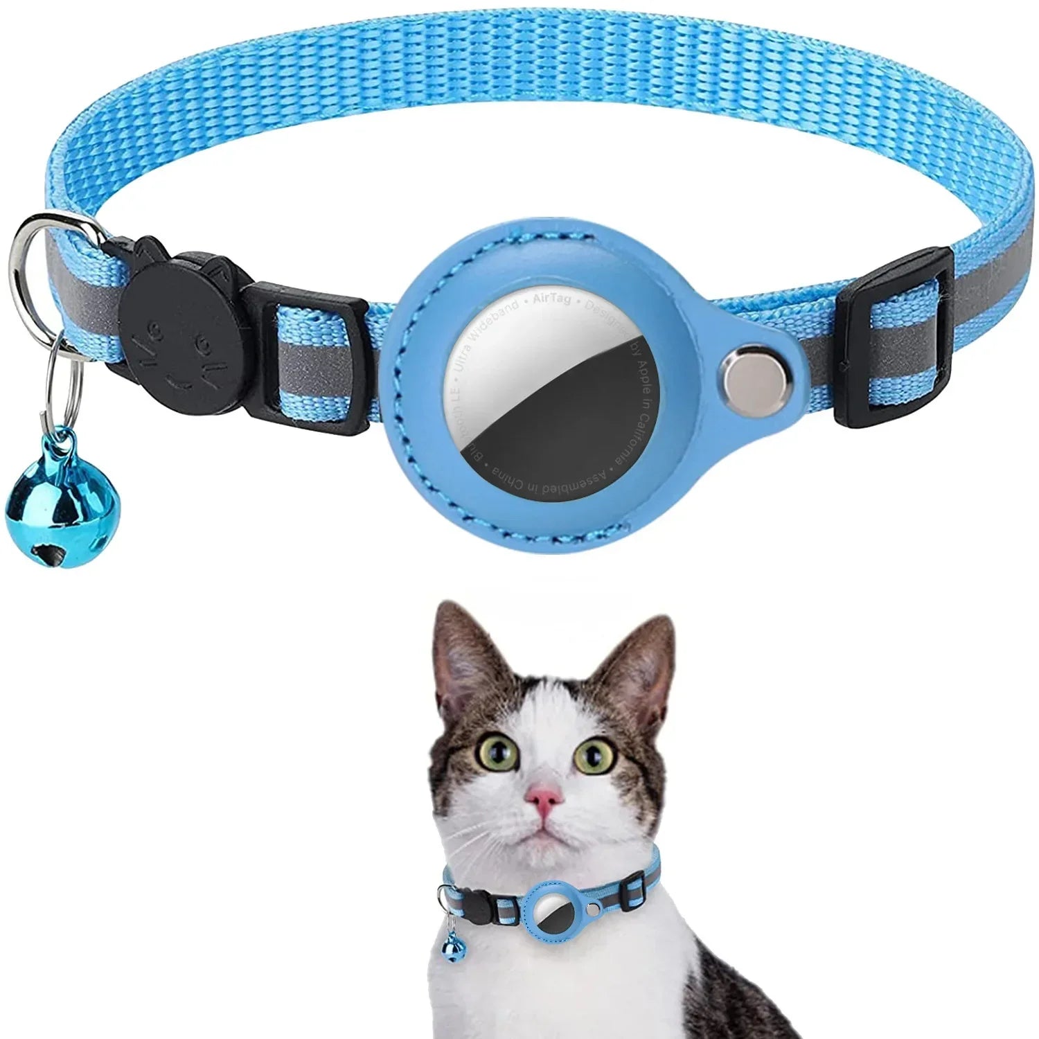 Cat / dog AirTag Holder Collar Breakaway Reflective Strips Adjustable Kitten Collar Waterproof