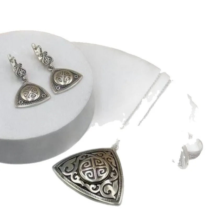Ethnic style Kazakh element design Necklace Ring and Earring Set