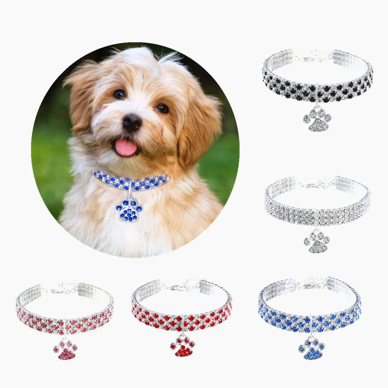 Pet Collar with Diamonds Adjustable Crystal Diamond Elastic Bone Pendant  Cats Dogs  Collier Collar