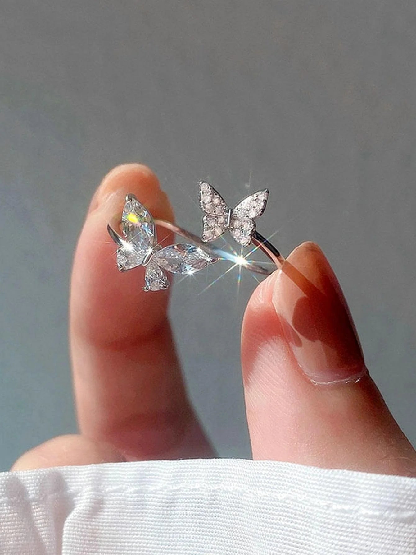 Butterfly Micro Inlaid Zirconia Adjustable Open Ring For Women